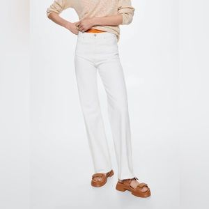Mango High-Rise Wide Leg Jeans - White - Size 10